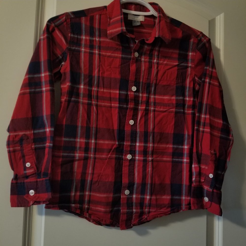 Old Navy Boys Cotton Long Sleeve Button-up Plaid Shirt